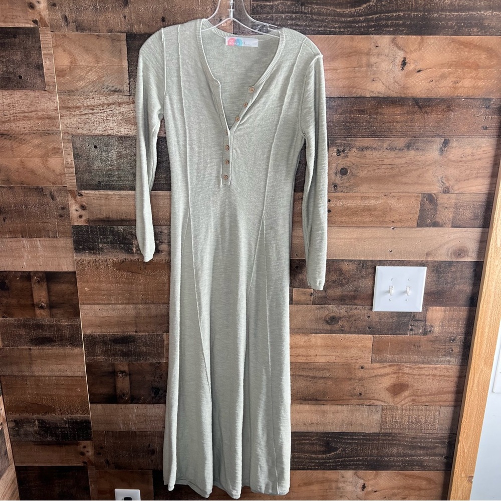FP Beach Womens Textured Knit Henley Maxi Sweater Dress Size XS Long Sleeve